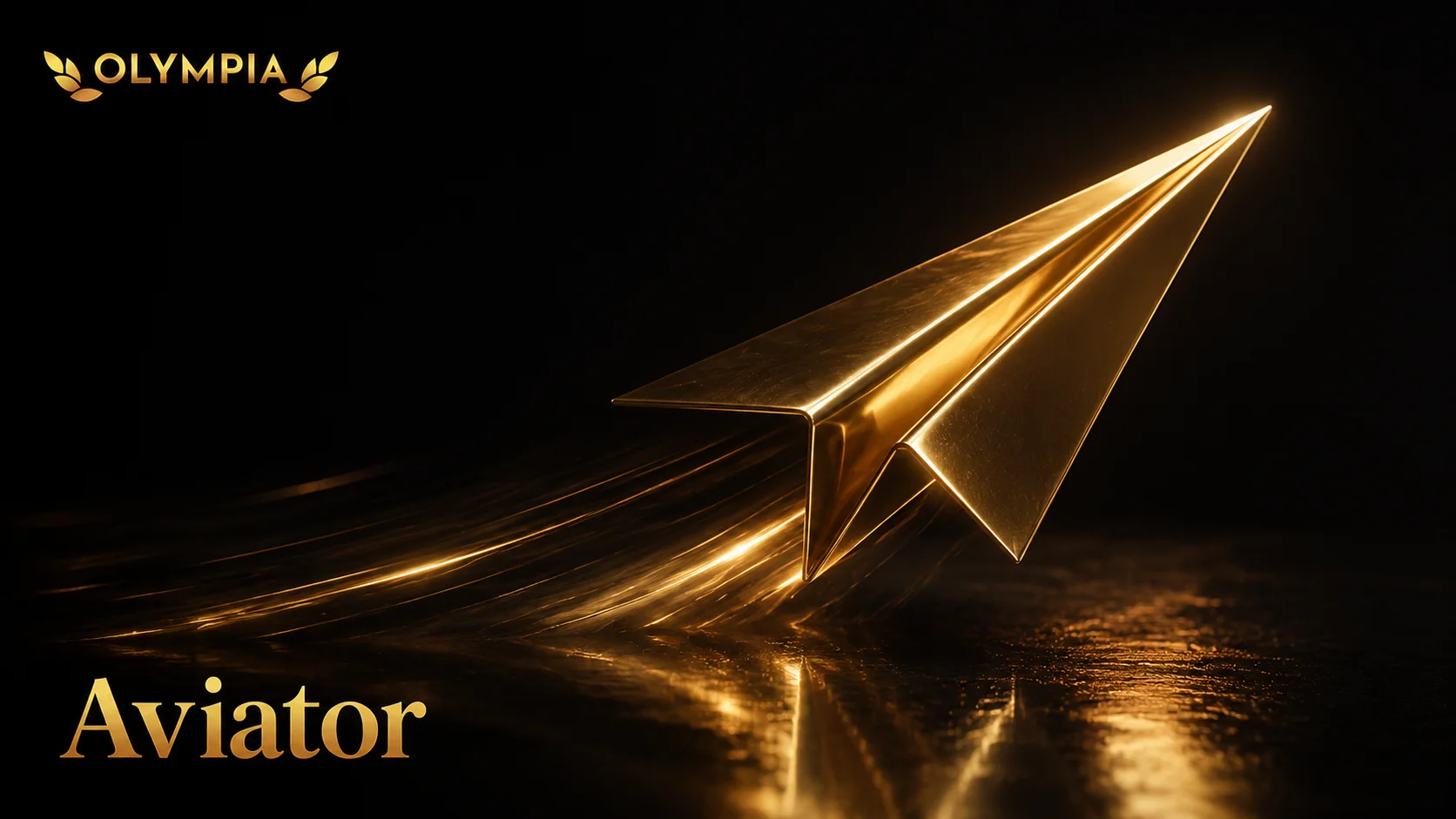 Olympia Casino Aviator — cash out Olympia Casino Aviator — gold paper plane climbing with a motion trail, cash out before it crashes
